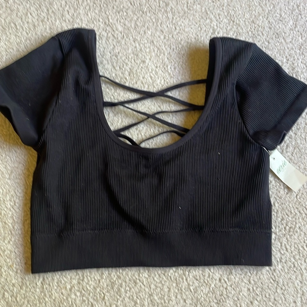 Aerie Offline crop top black strapy medium